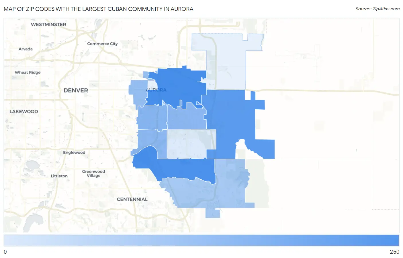 Zip Codes with the Largest Cuban Community in Aurora Map