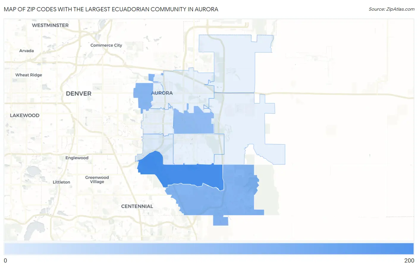 Zip Codes with the Largest Ecuadorian Community in Aurora Map