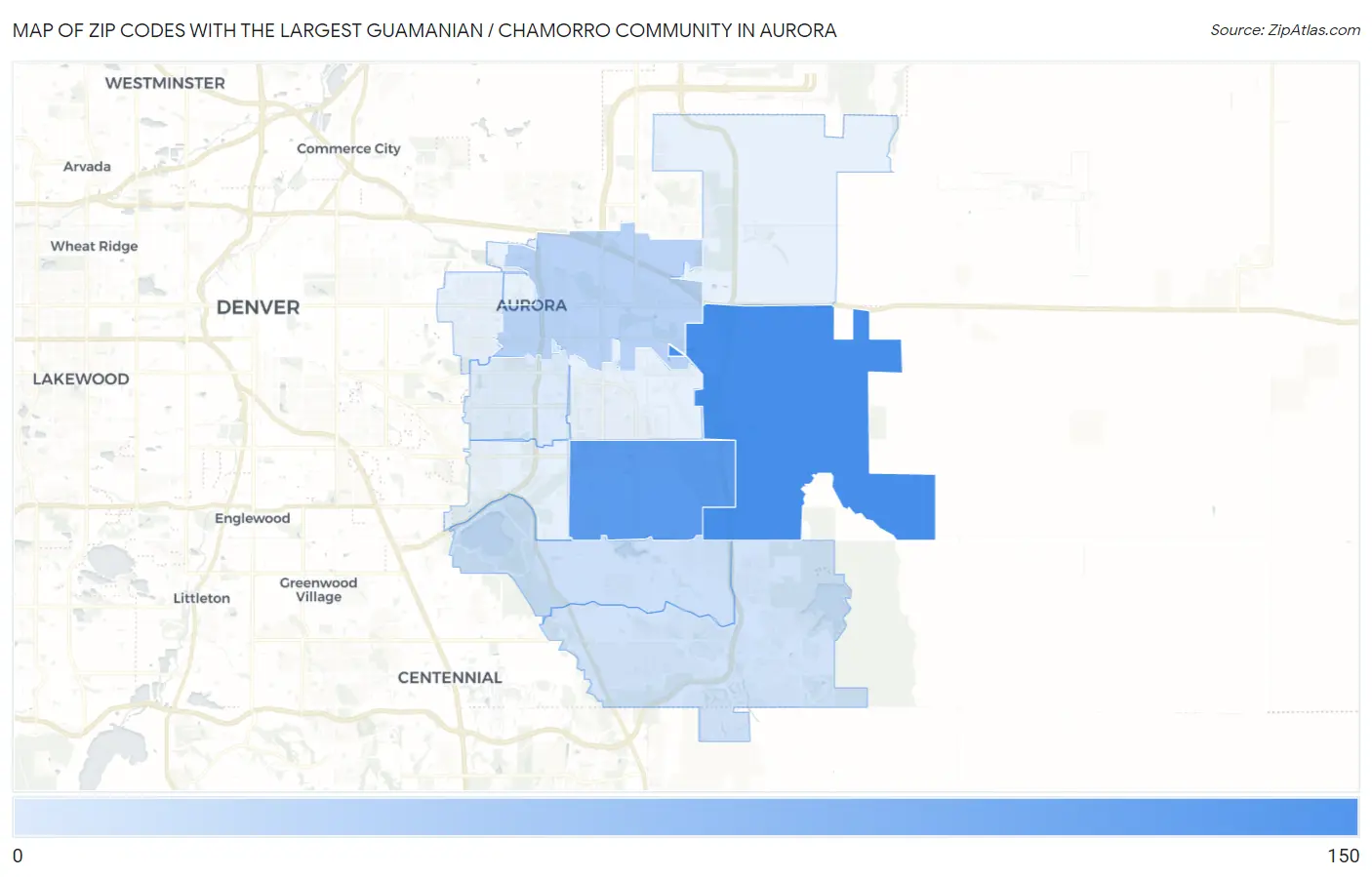 Zip Codes with the Largest Guamanian / Chamorro Community in Aurora Map
