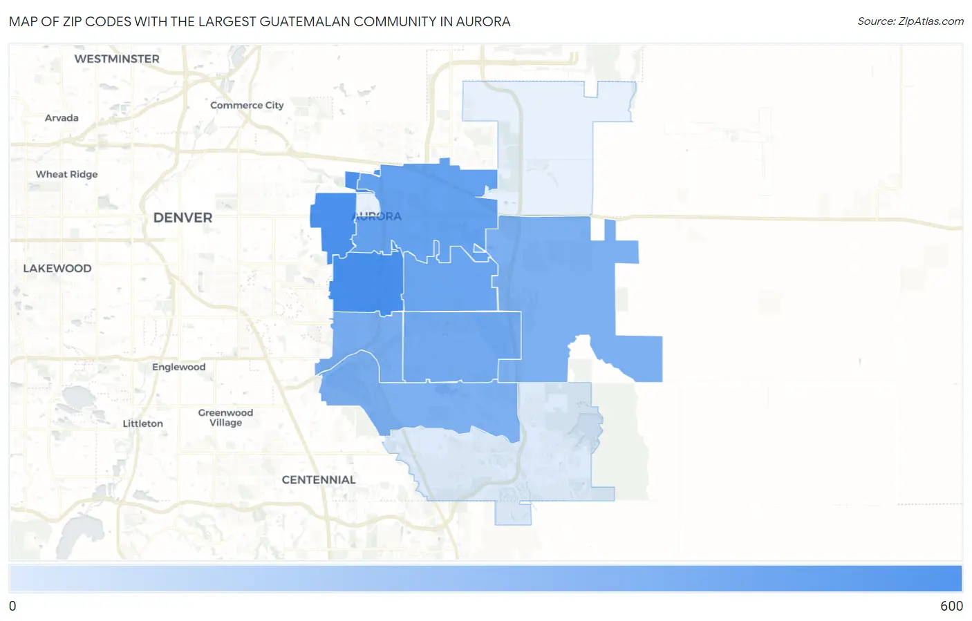 Zip Codes with the Largest Guatemalan Community in Aurora Map