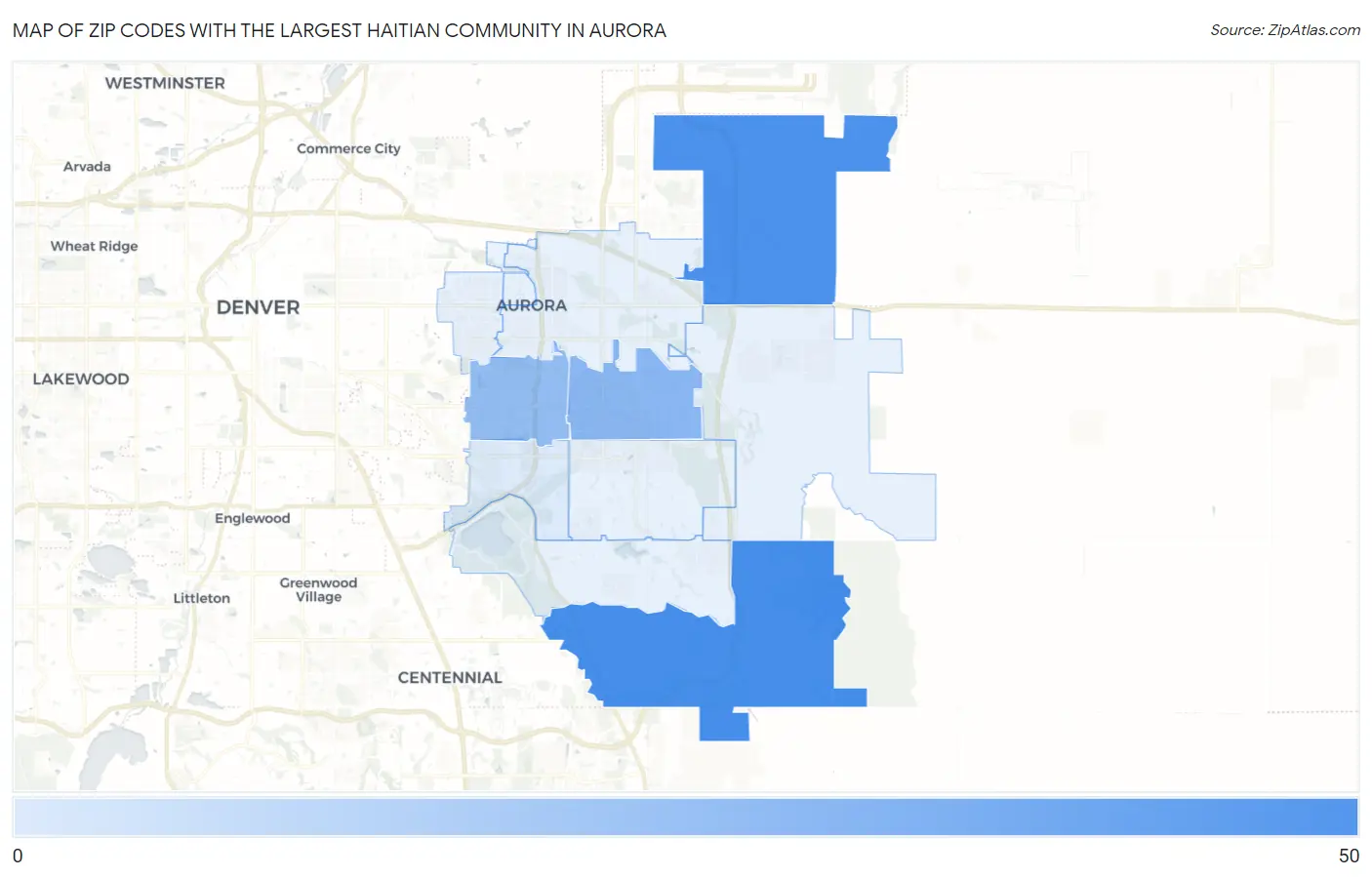 Zip Codes with the Largest Haitian Community in Aurora Map