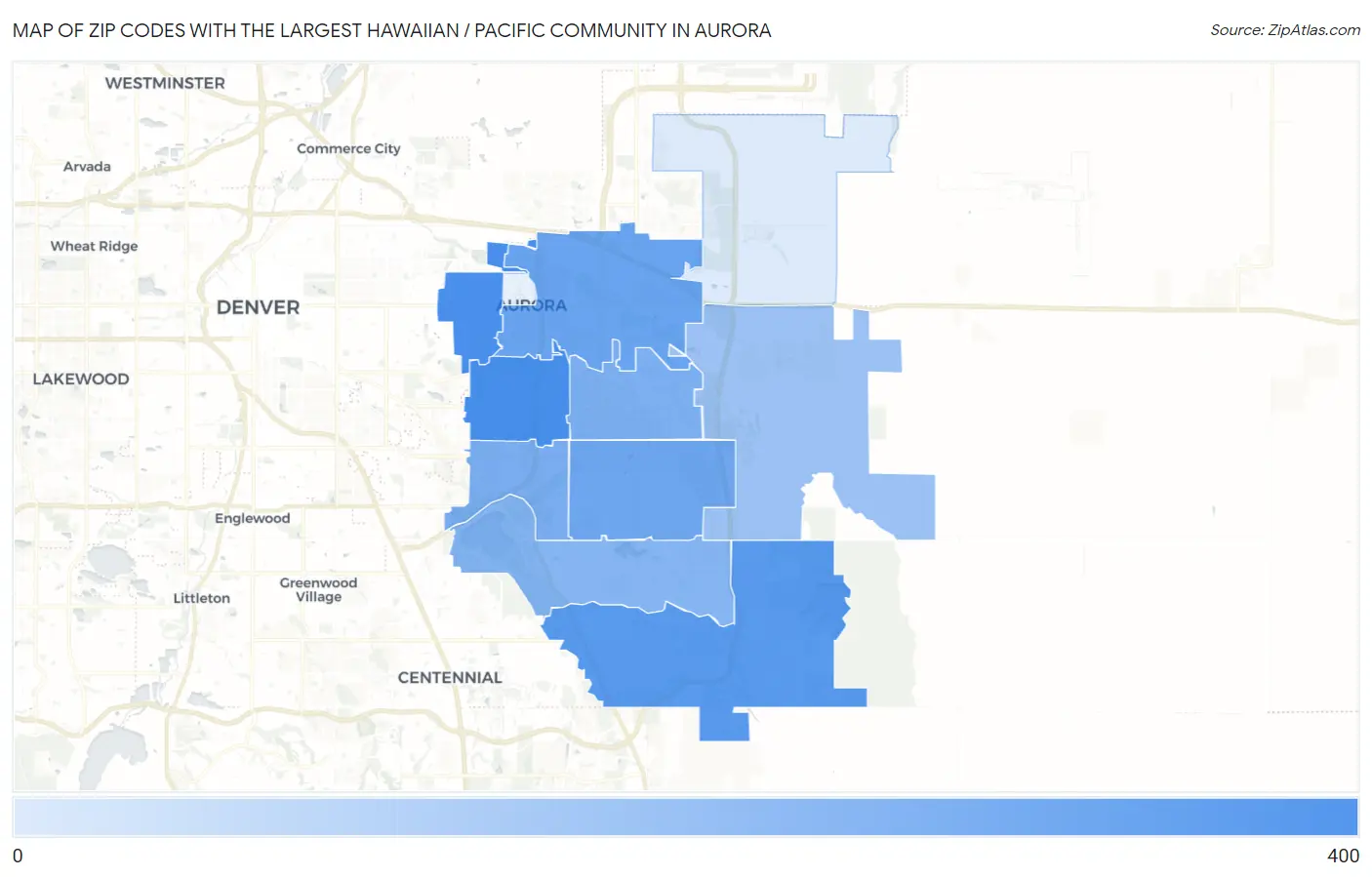 Zip Codes with the Largest Hawaiian / Pacific Community in Aurora Map