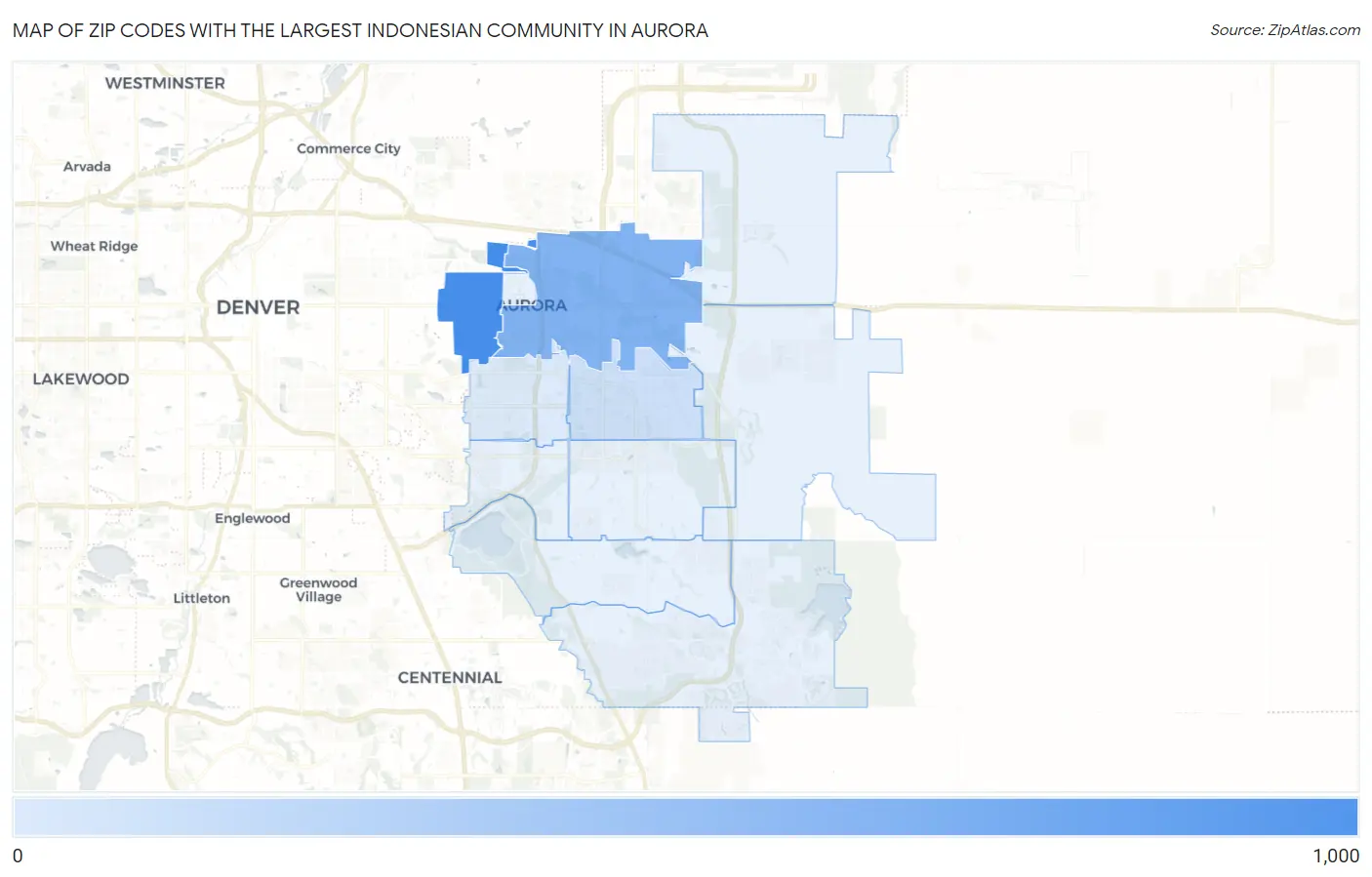 Zip Codes with the Largest Indonesian Community in Aurora Map