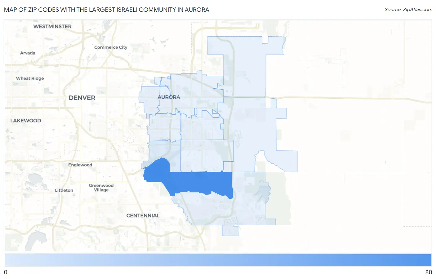 Zip Codes with the Largest Israeli Community in Aurora Map