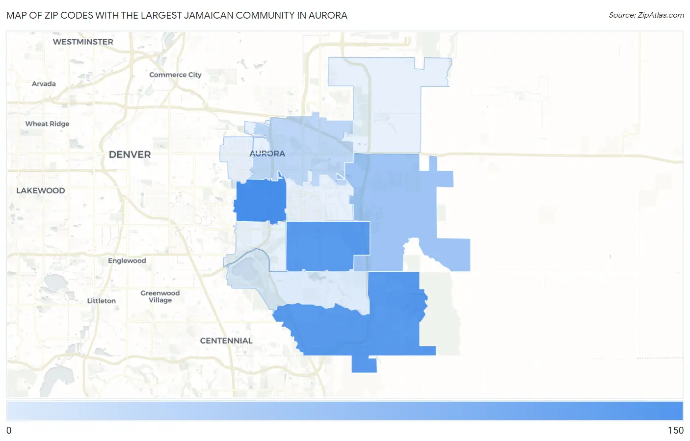 Zip Codes with the Largest Jamaican Community in Aurora Map