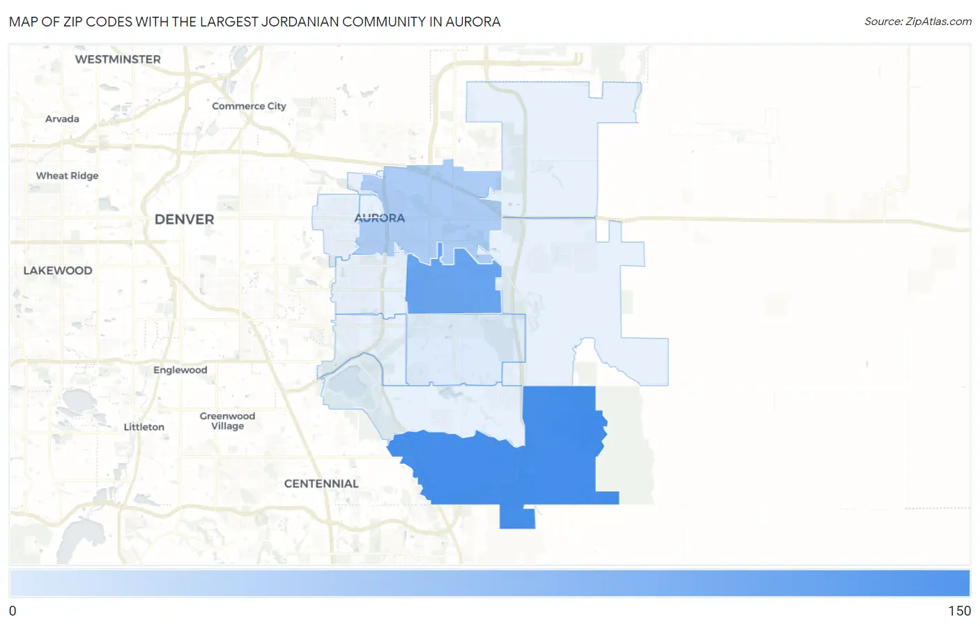 Zip Codes with the Largest Jordanian Community in Aurora Map