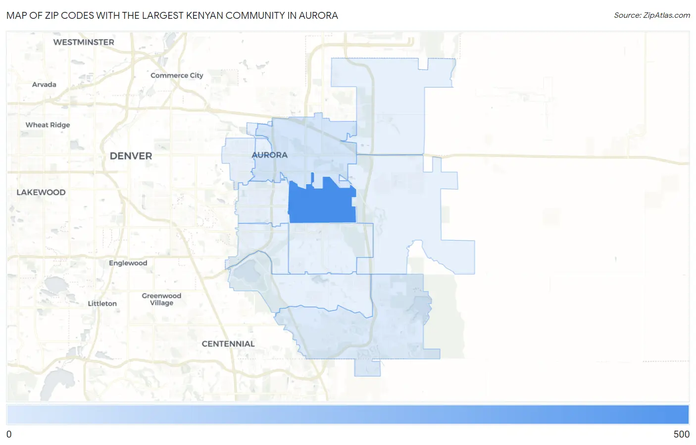 Zip Codes with the Largest Kenyan Community in Aurora Map