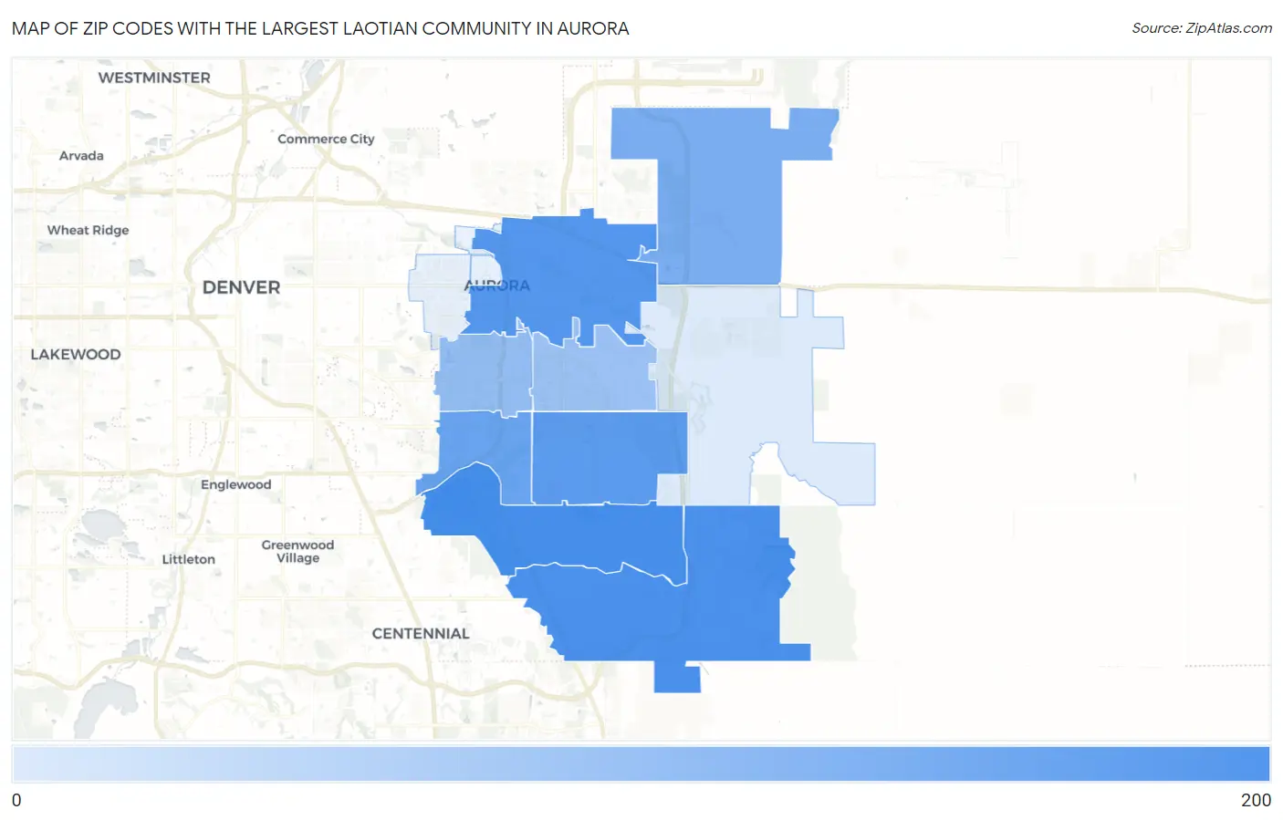 Zip Codes with the Largest Laotian Community in Aurora Map