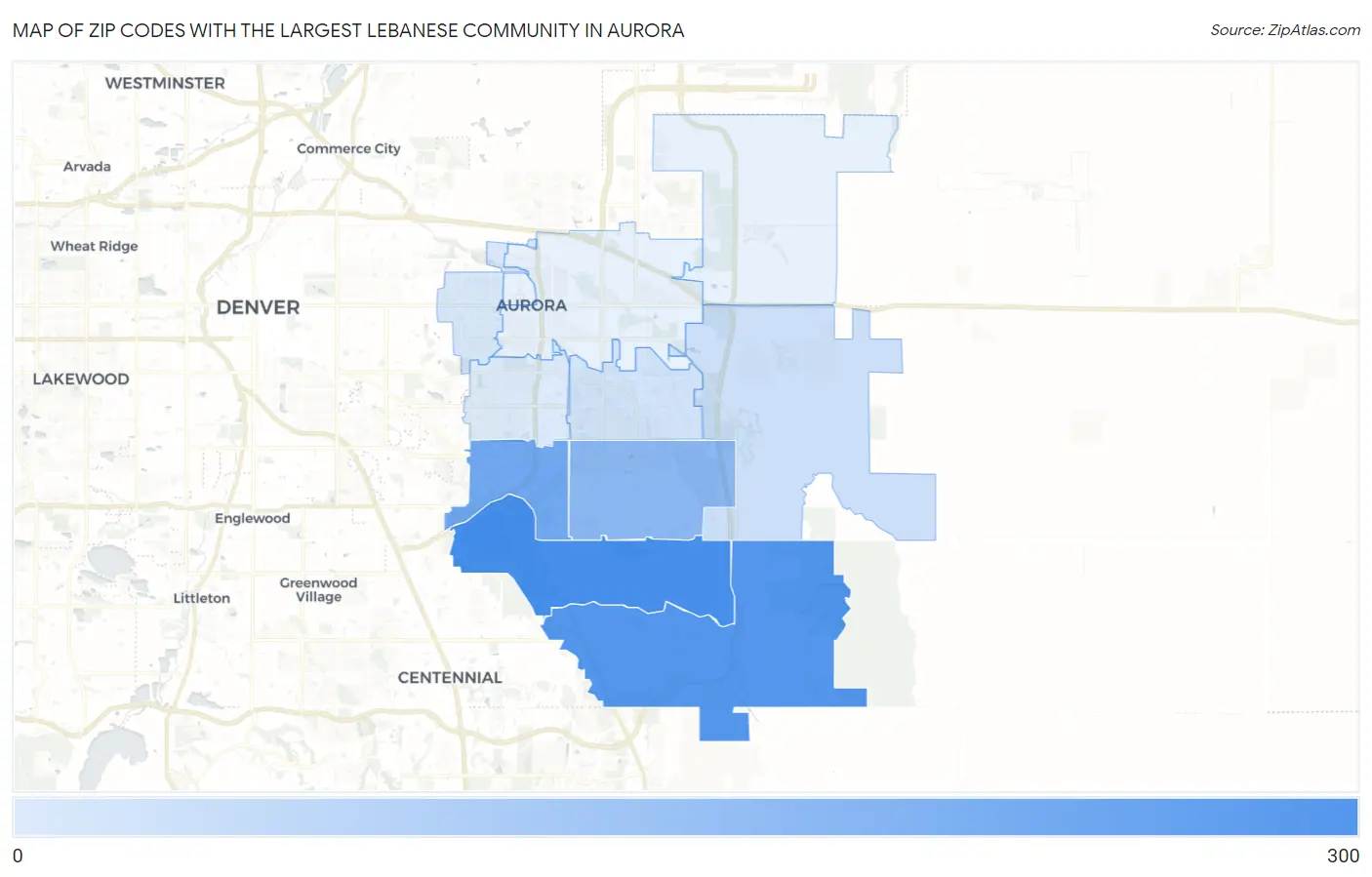Zip Codes with the Largest Lebanese Community in Aurora Map
