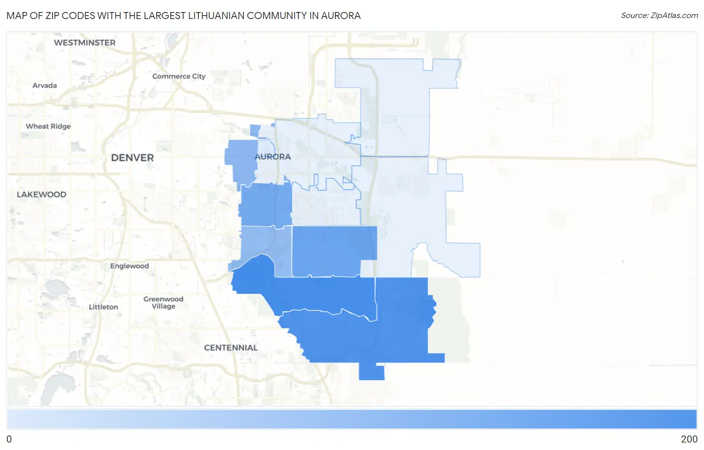 Zip Codes with the Largest Lithuanian Community in Aurora Map
