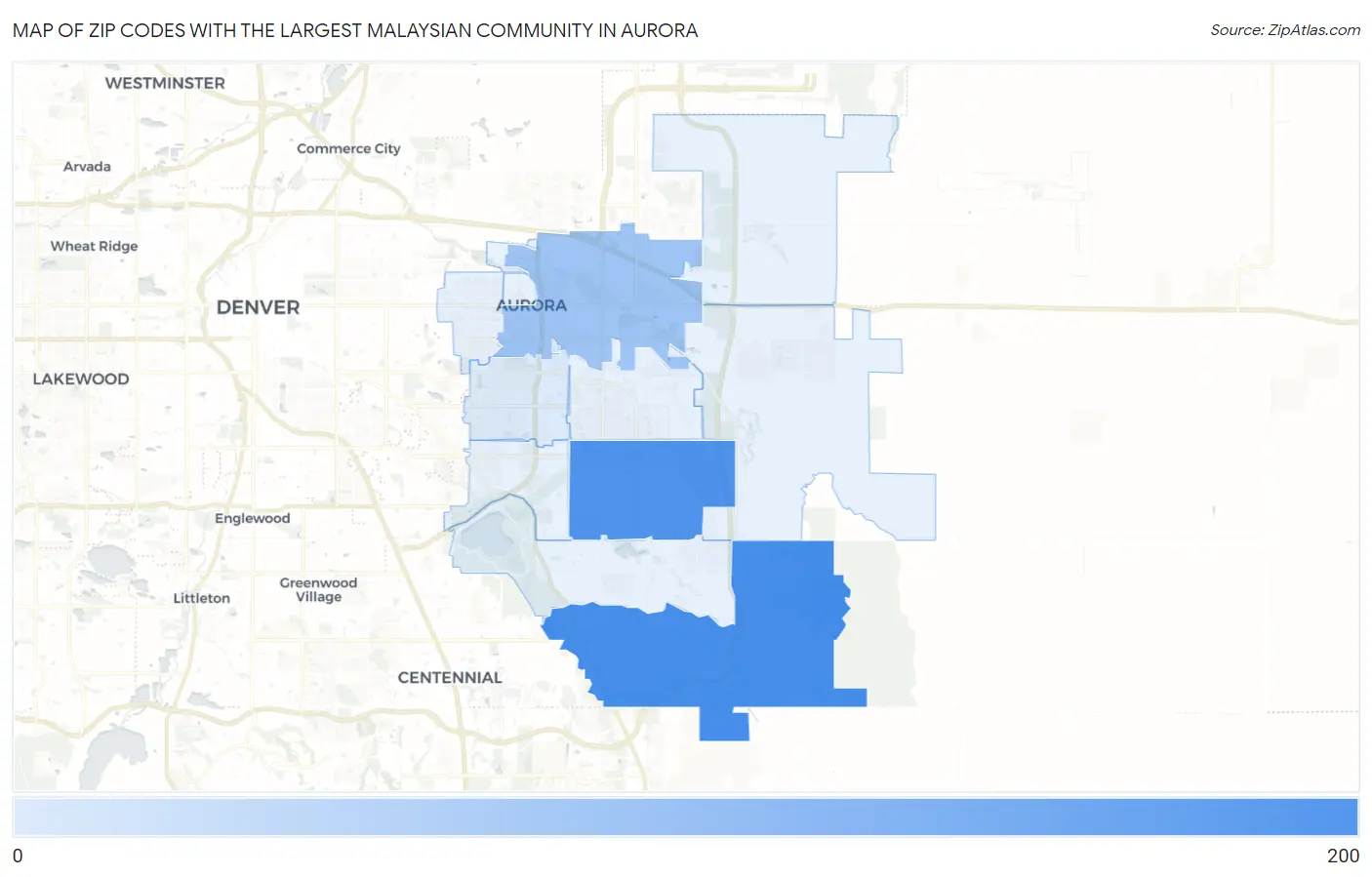 Zip Codes with the Largest Malaysian Community in Aurora Map