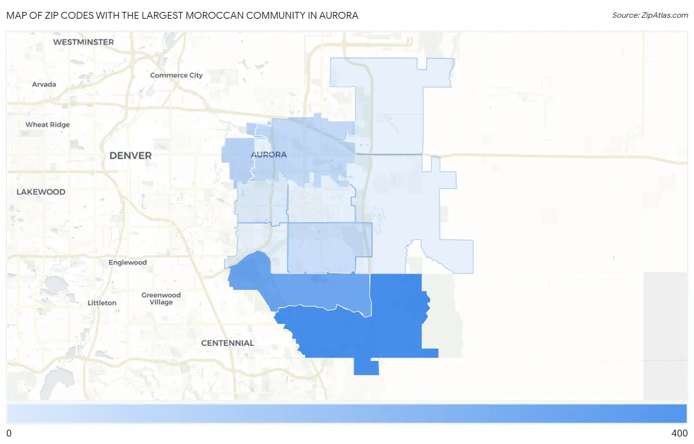 Zip Codes with the Largest Moroccan Community in Aurora Map
