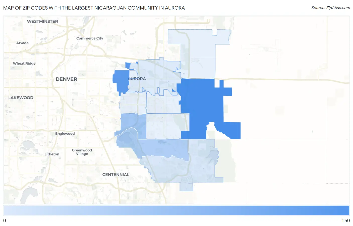 Zip Codes with the Largest Nicaraguan Community in Aurora Map