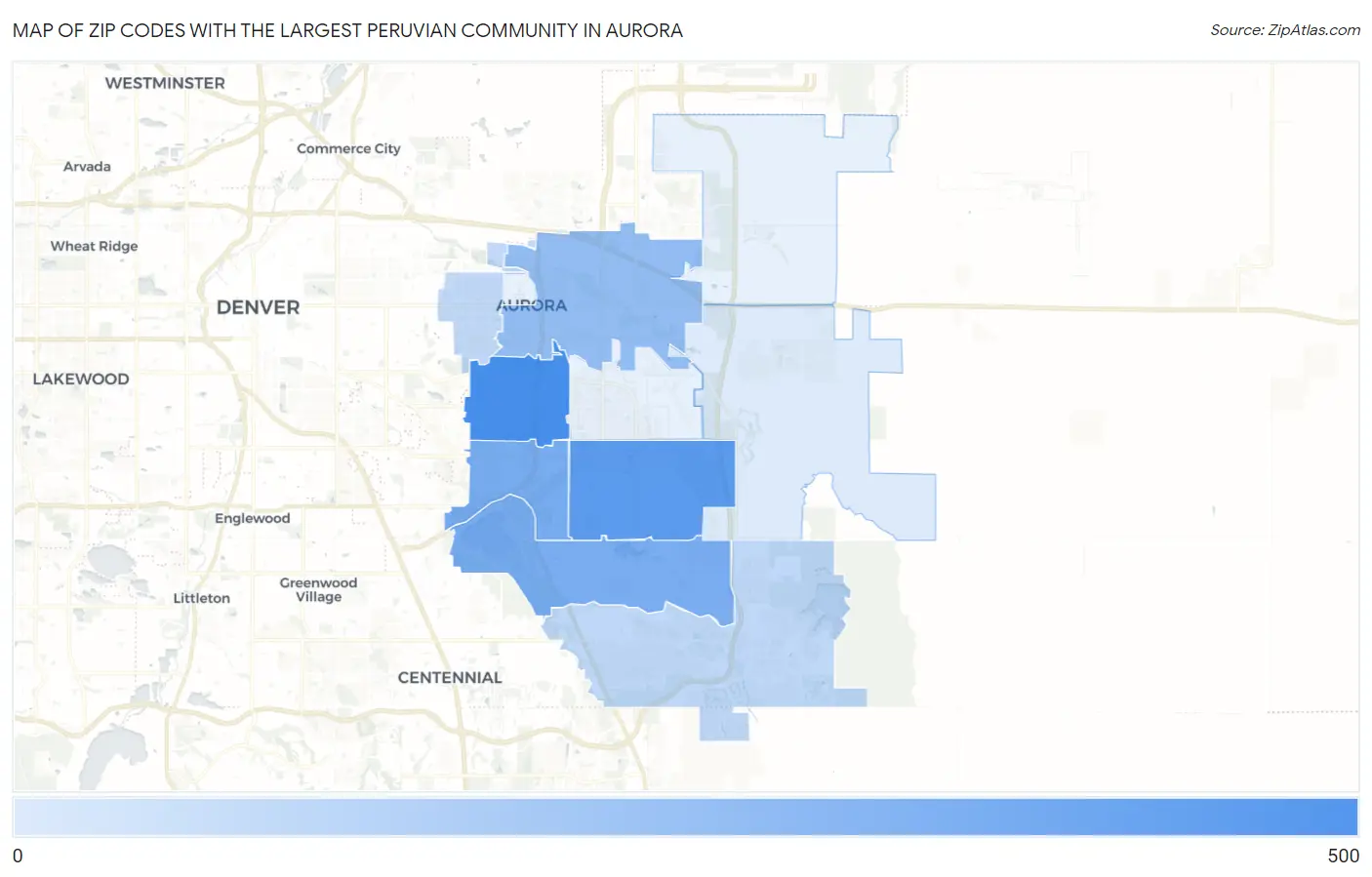 Zip Codes with the Largest Peruvian Community in Aurora Map