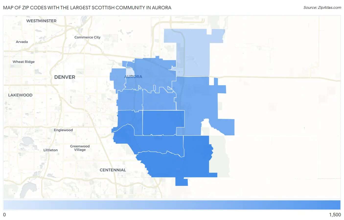 Zip Codes with the Largest Scottish Community in Aurora Map