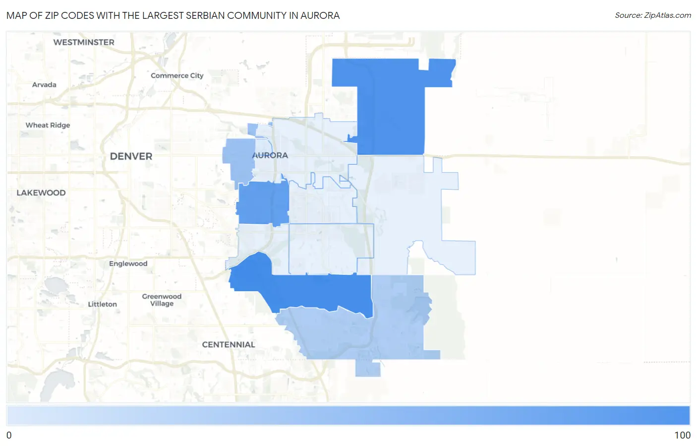Zip Codes with the Largest Serbian Community in Aurora Map