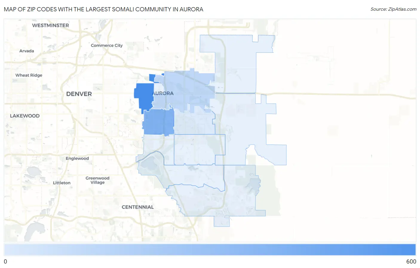 Zip Codes with the Largest Somali Community in Aurora Map