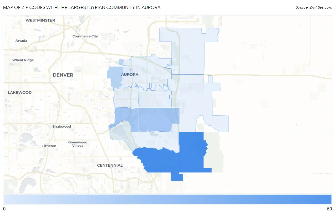 Zip Codes with the Largest Syrian Community in Aurora Map