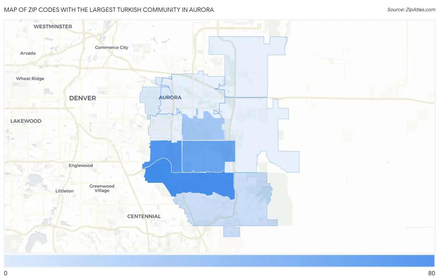 Zip Codes with the Largest Turkish Community in Aurora Map