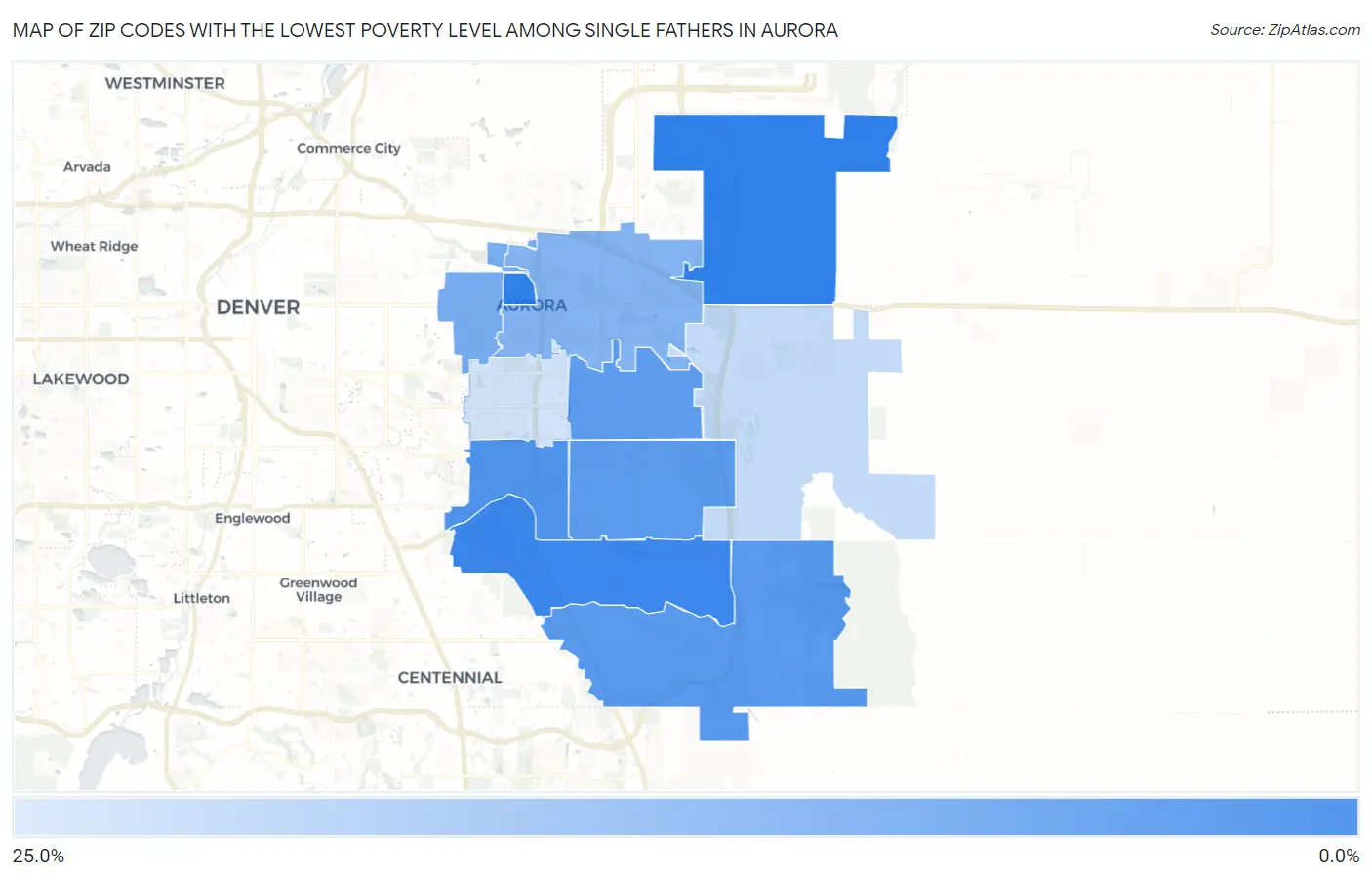 Zip Codes with the Lowest Poverty Level Among Single Fathers in Aurora Map