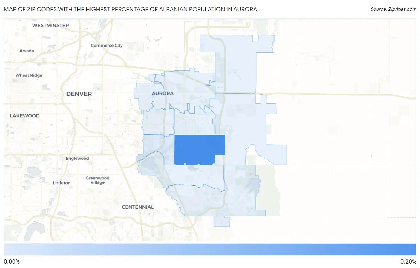 Zip Codes with the Highest Percentage of Albanian Population in Aurora Map