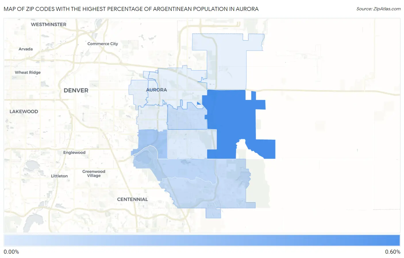 Zip Codes with the Highest Percentage of Argentinean Population in Aurora Map