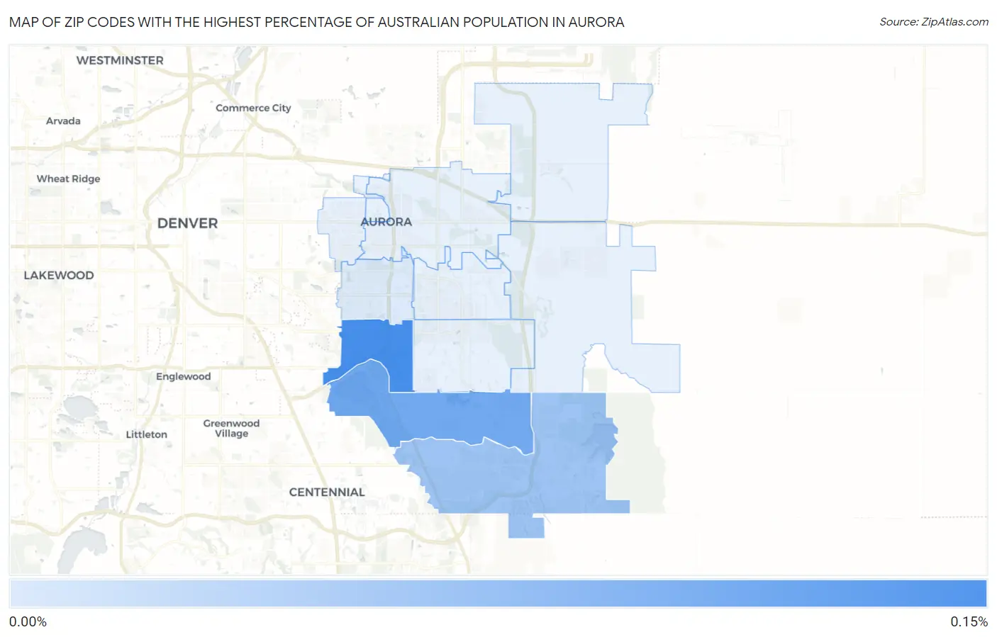 Zip Codes with the Highest Percentage of Australian Population in Aurora Map