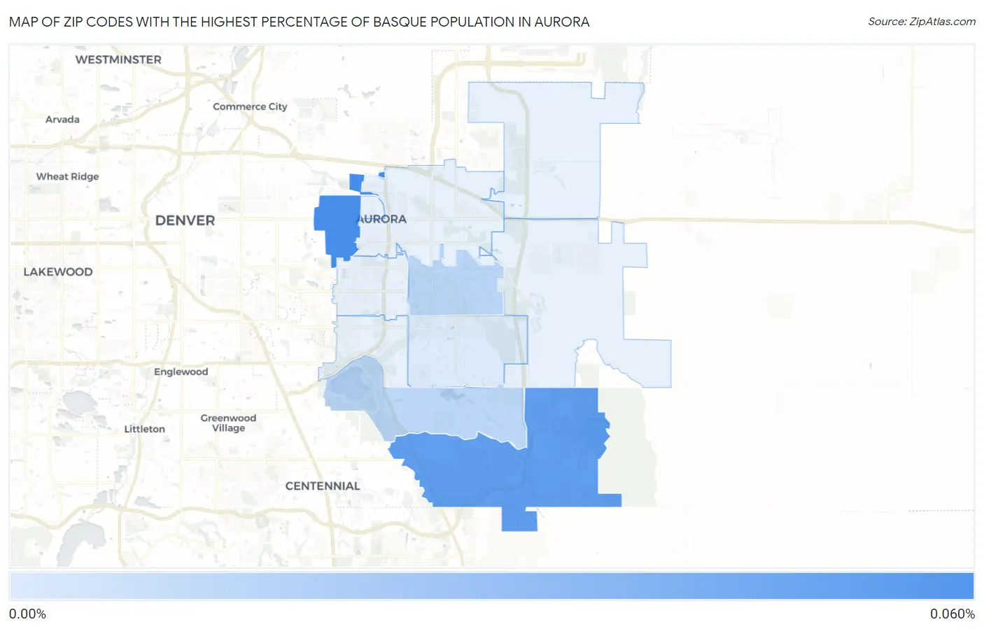 Zip Codes with the Highest Percentage of Basque Population in Aurora Map