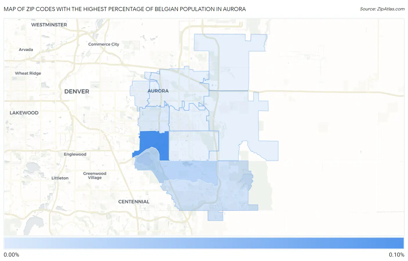 Zip Codes with the Highest Percentage of Belgian Population in Aurora Map