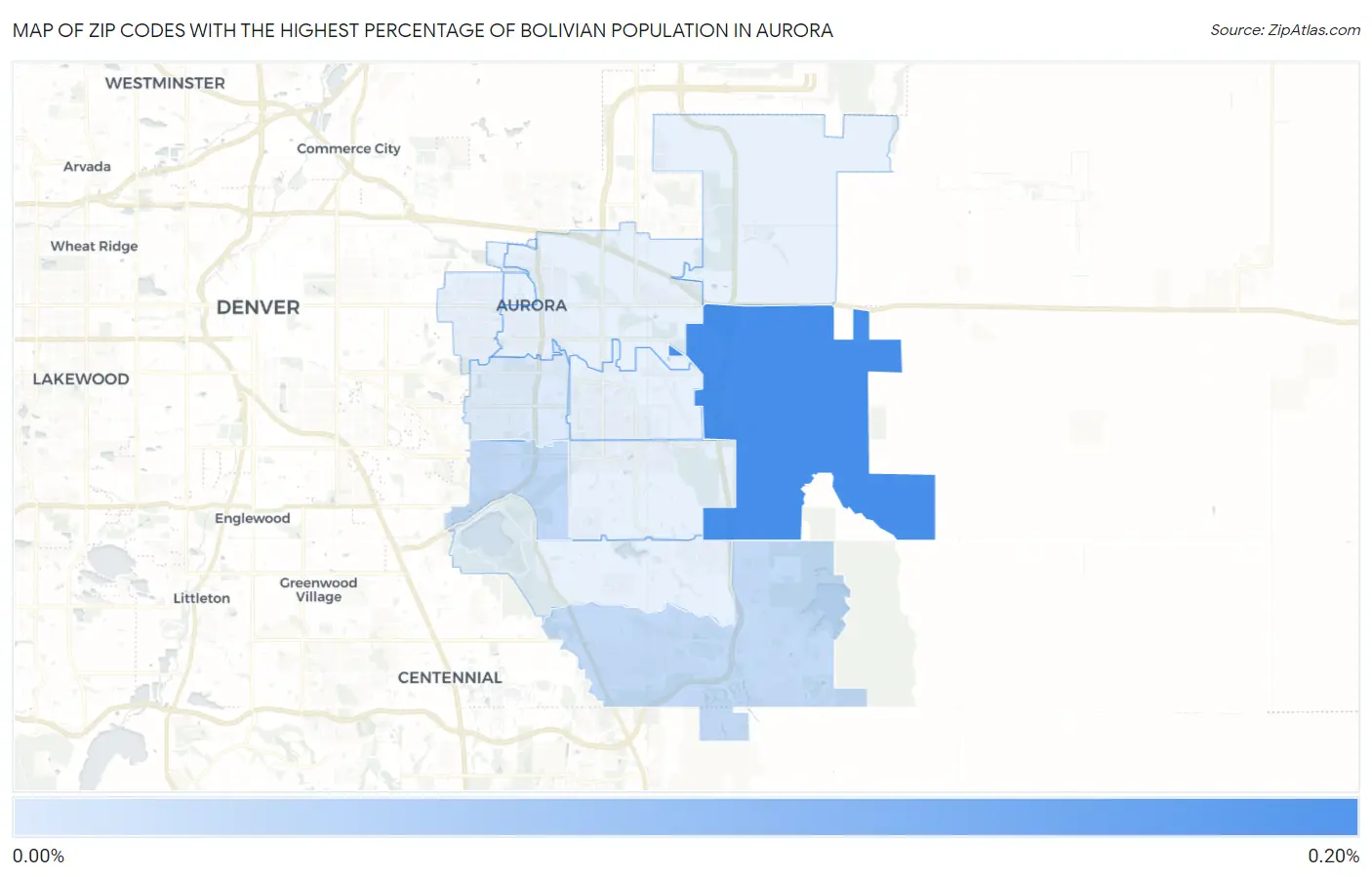 Zip Codes with the Highest Percentage of Bolivian Population in Aurora Map
