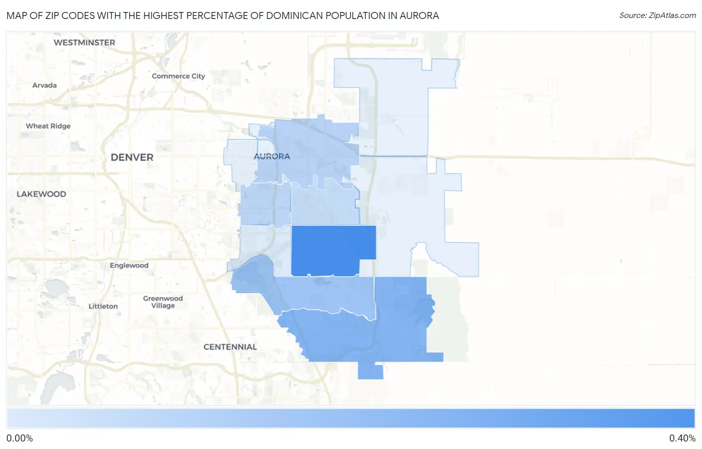 Zip Codes with the Highest Percentage of Dominican Population in Aurora Map