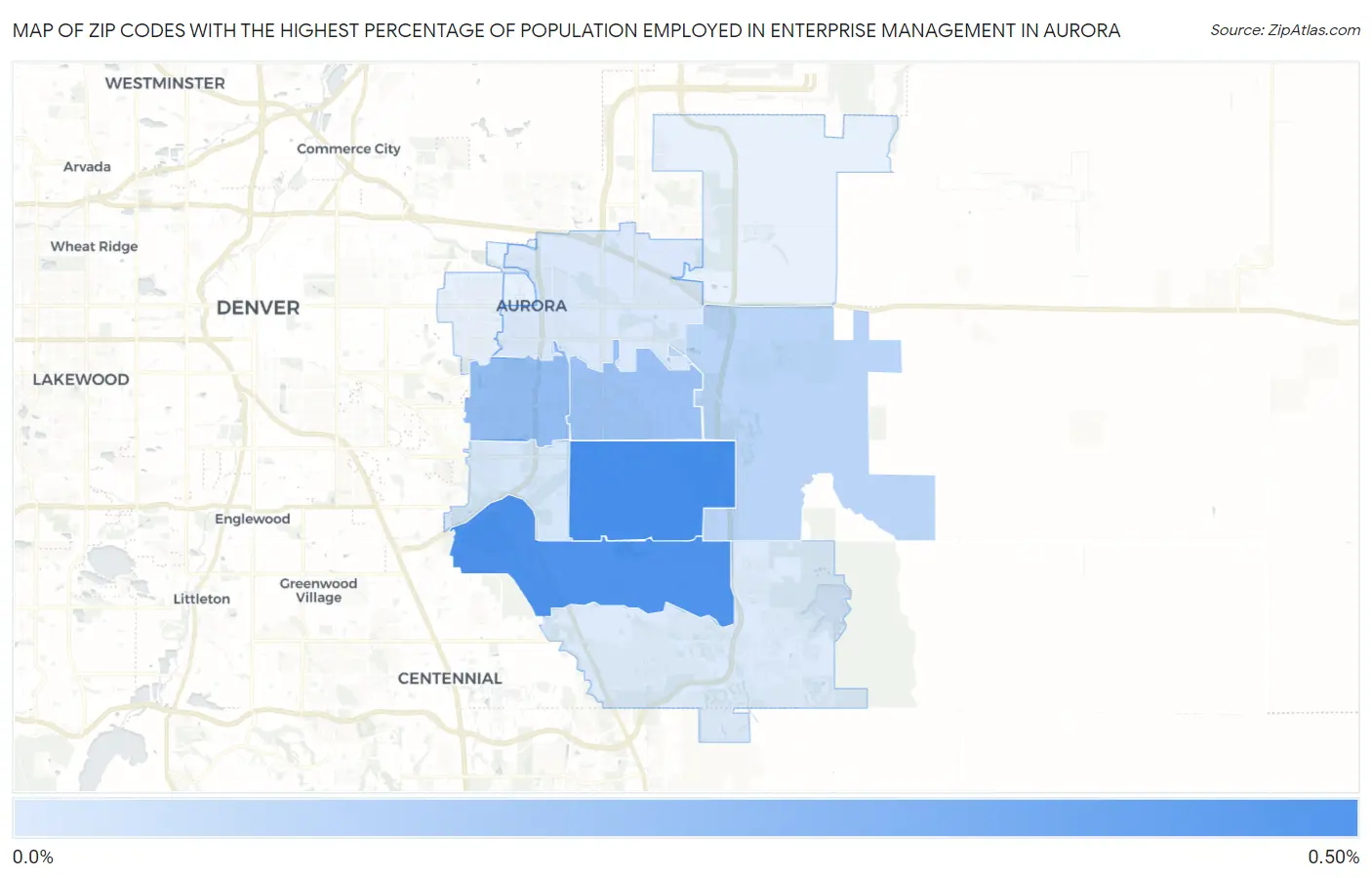 Zip Codes with the Highest Percentage of Population Employed in Enterprise Management in Aurora Map
