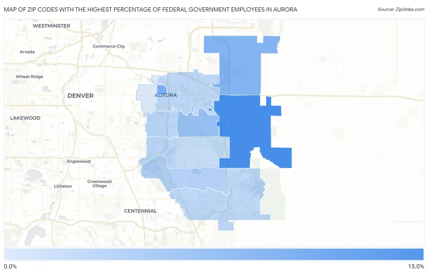Zip Codes with the Highest Percentage of Federal Government Employees in Aurora Map