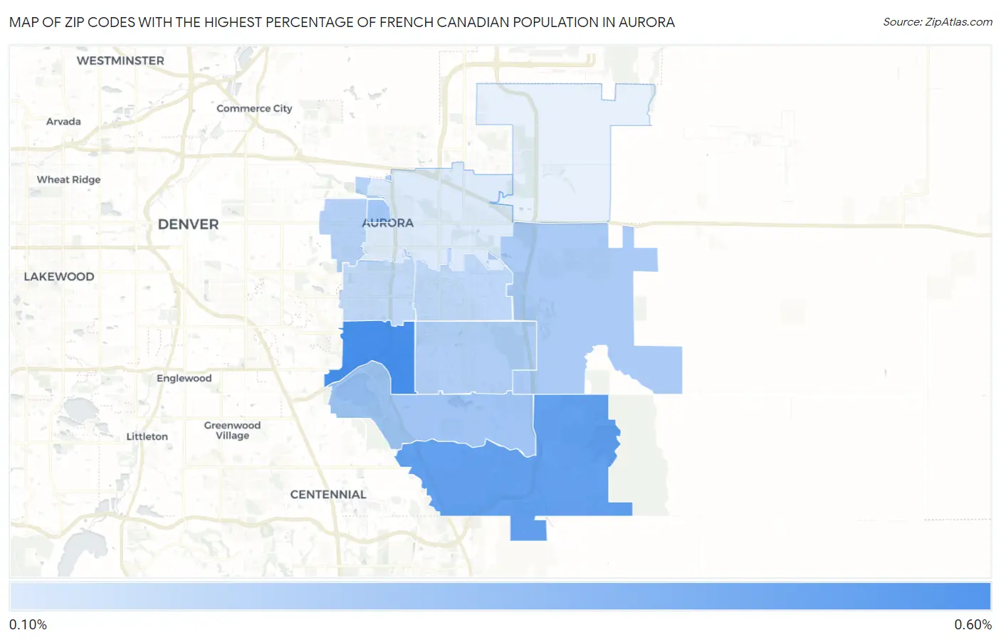 Zip Codes with the Highest Percentage of French Canadian Population in Aurora Map