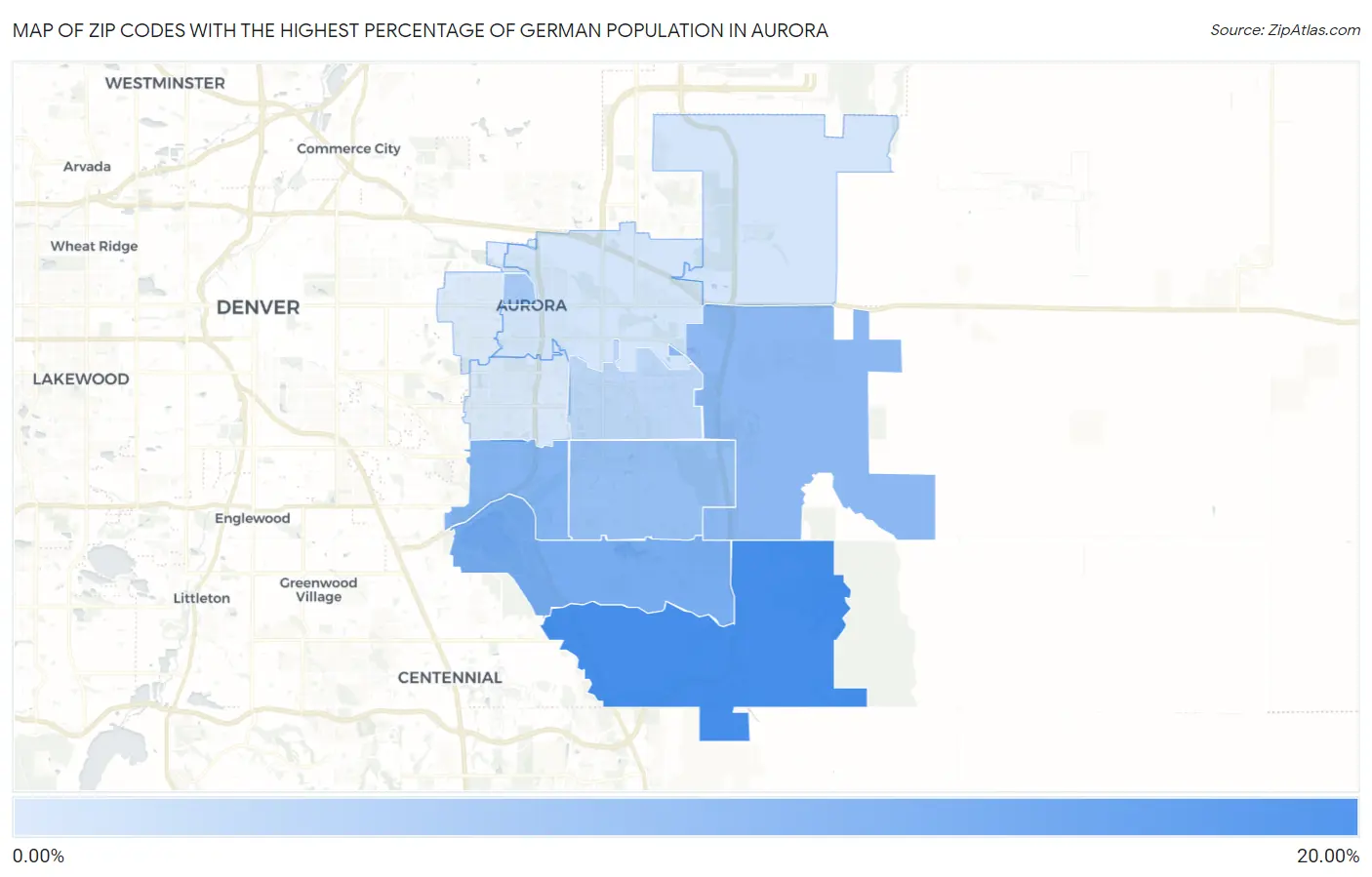 Zip Codes with the Highest Percentage of German Population in Aurora Map