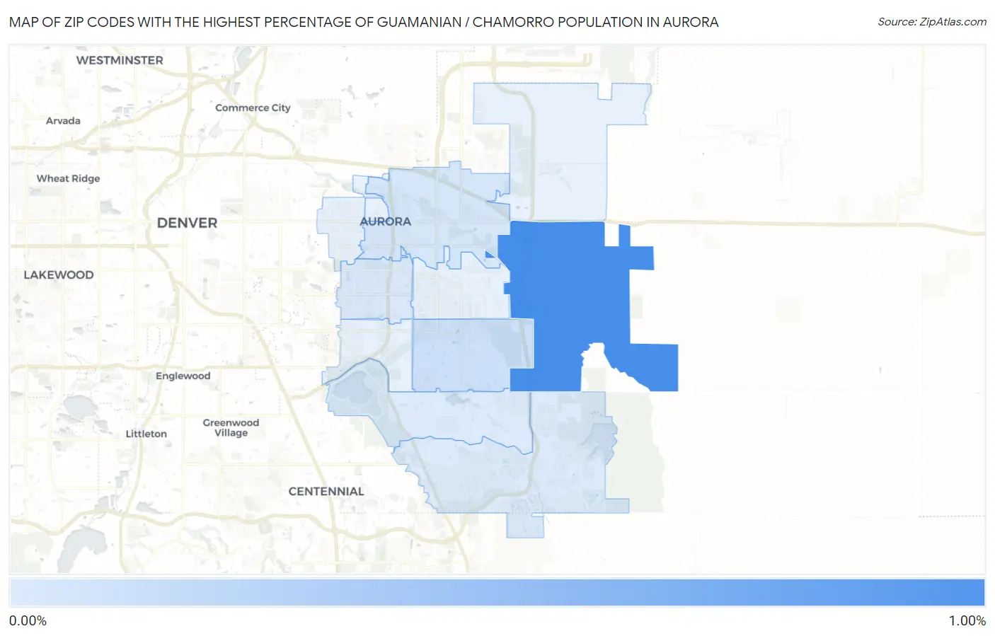 Zip Codes with the Highest Percentage of Guamanian / Chamorro Population in Aurora Map