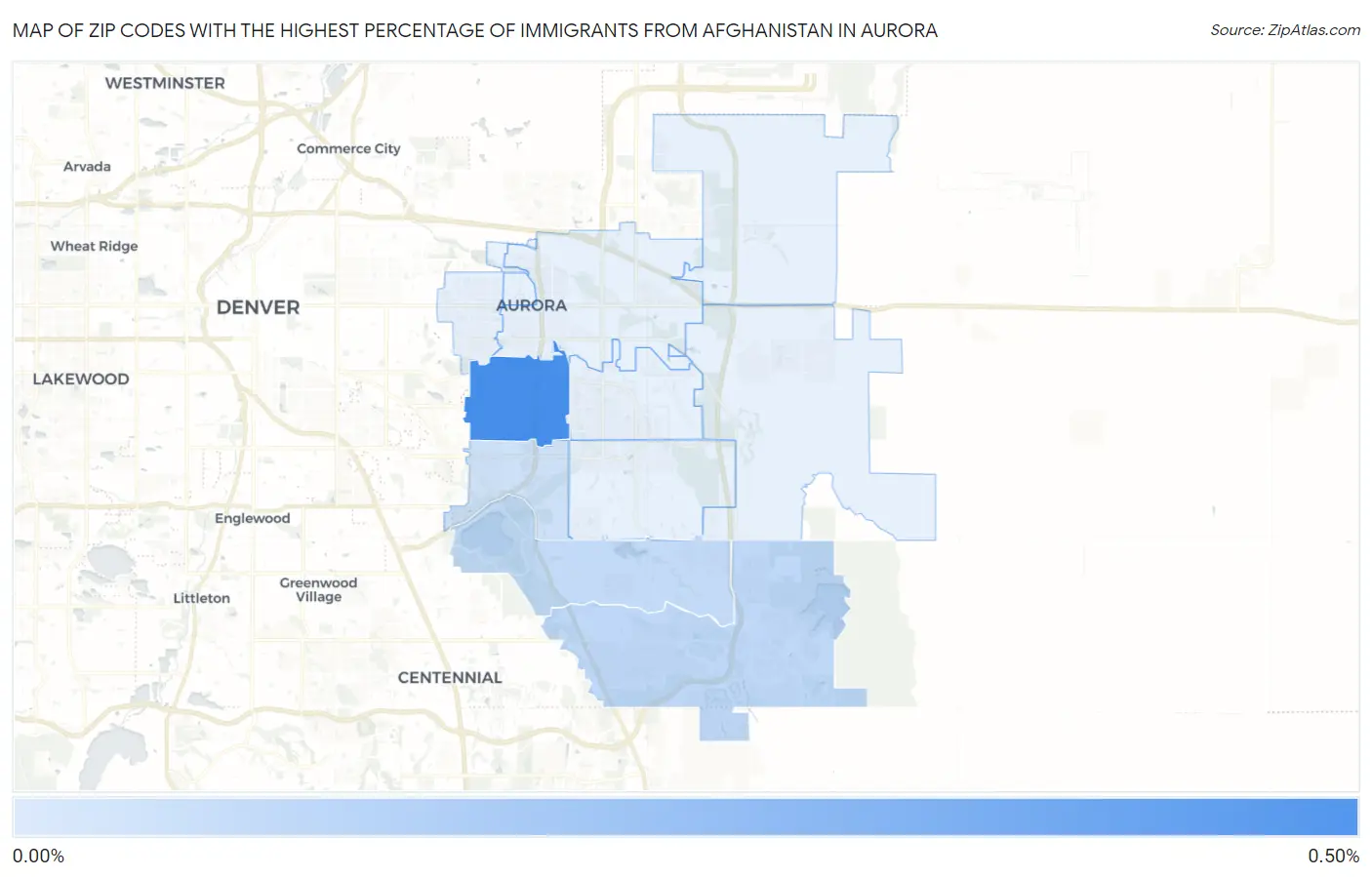 Zip Codes with the Highest Percentage of Immigrants from Afghanistan in Aurora Map