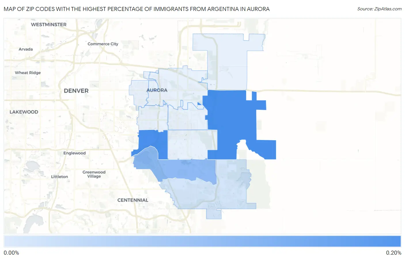 Zip Codes with the Highest Percentage of Immigrants from Argentina in Aurora Map
