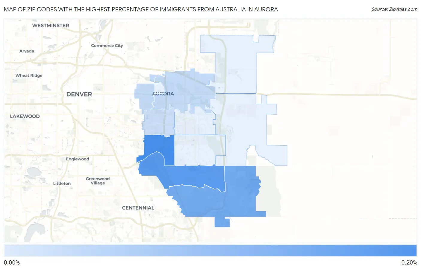 Zip Codes with the Highest Percentage of Immigrants from Australia in Aurora Map