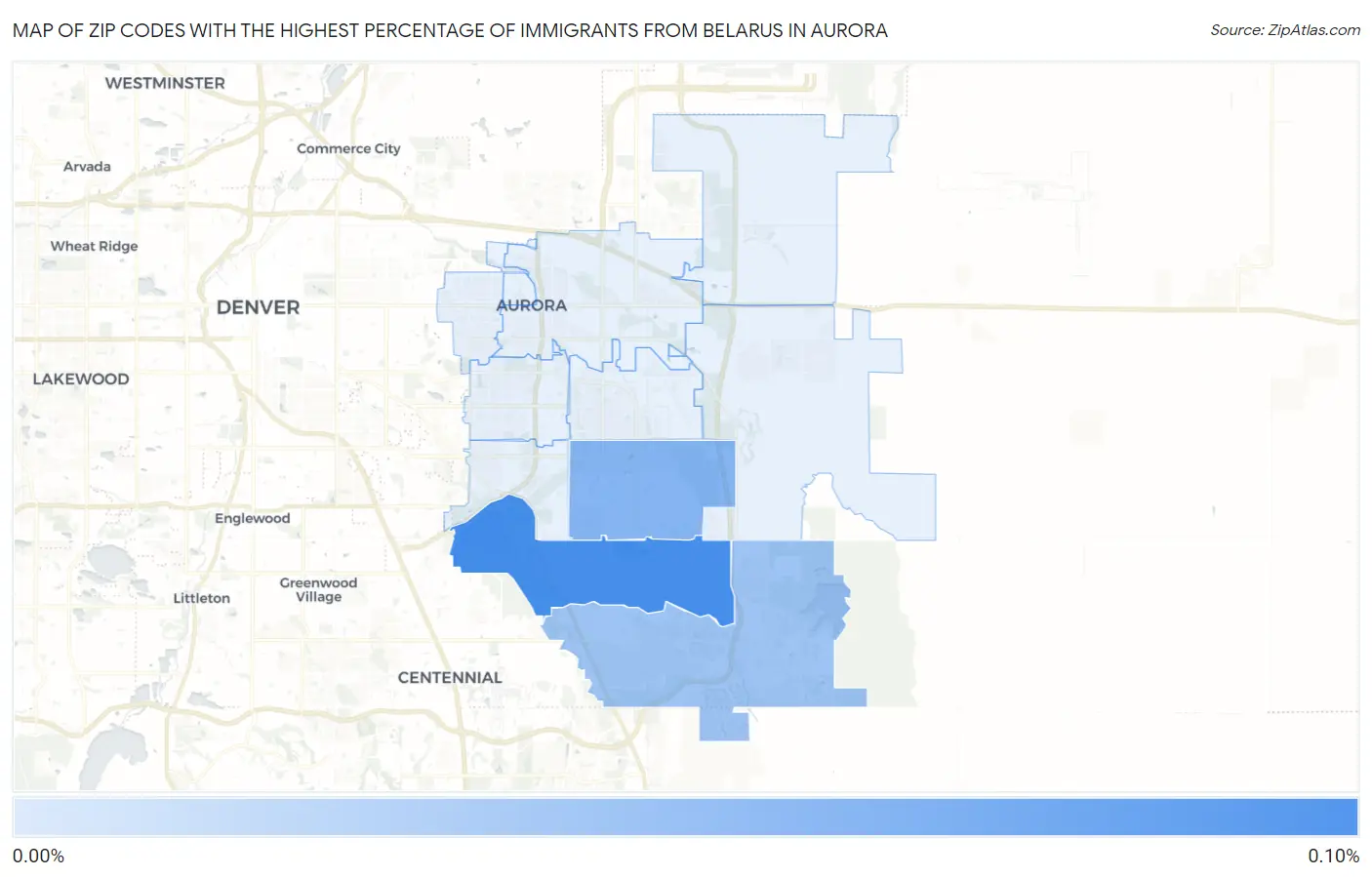 Zip Codes with the Highest Percentage of Immigrants from Belarus in Aurora Map