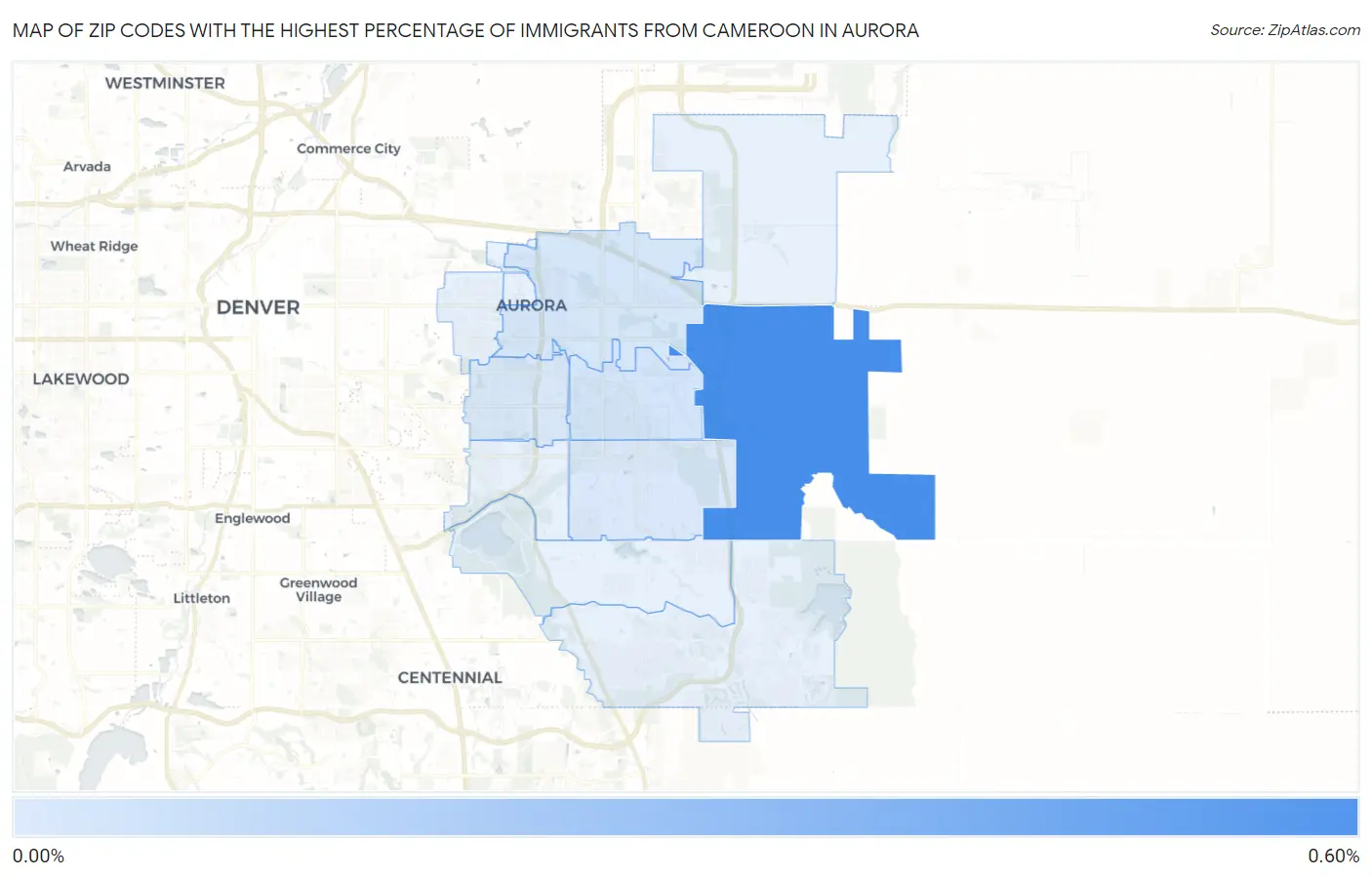 Zip Codes with the Highest Percentage of Immigrants from Cameroon in Aurora Map