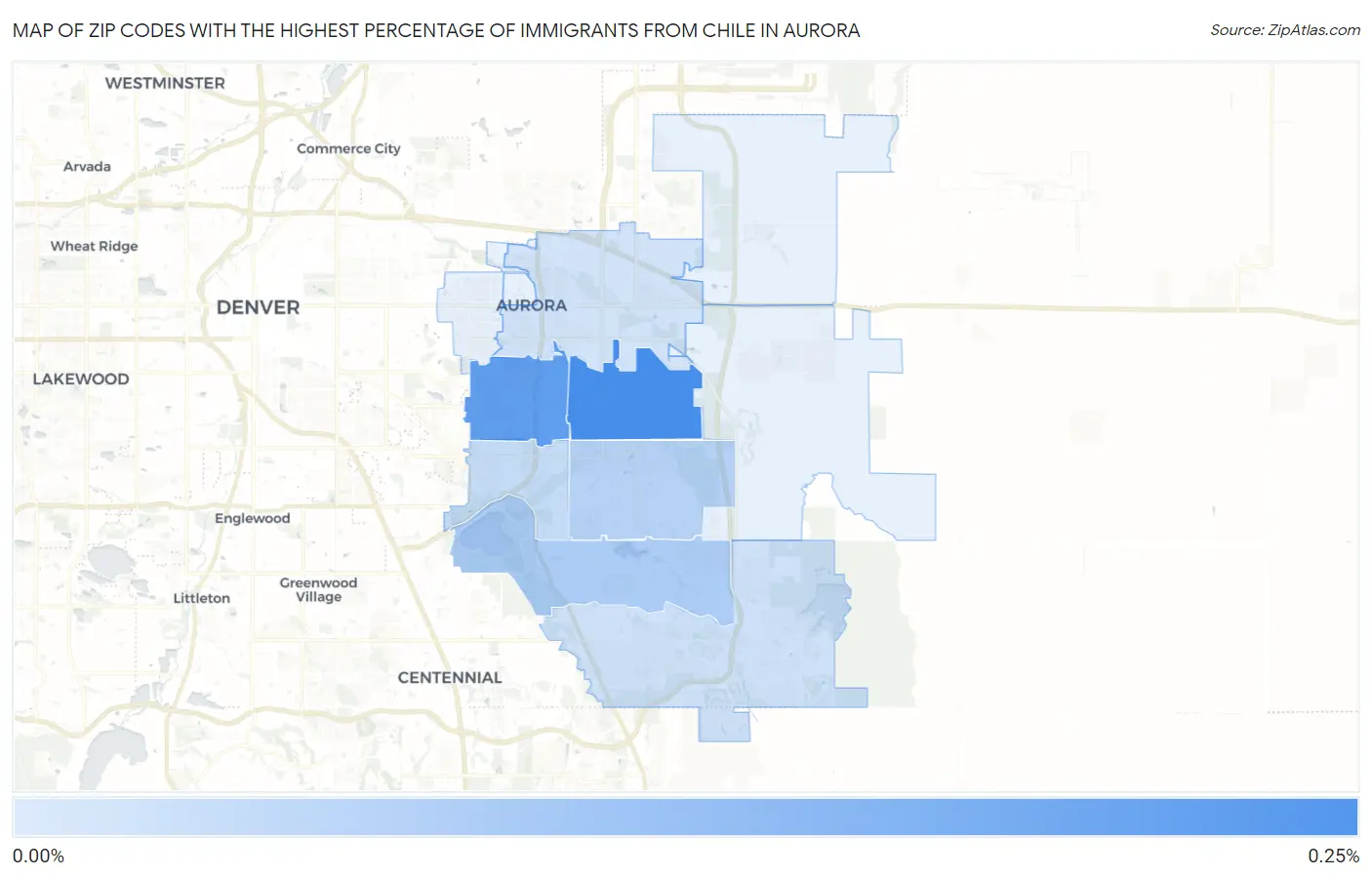 Zip Codes with the Highest Percentage of Immigrants from Chile in Aurora Map