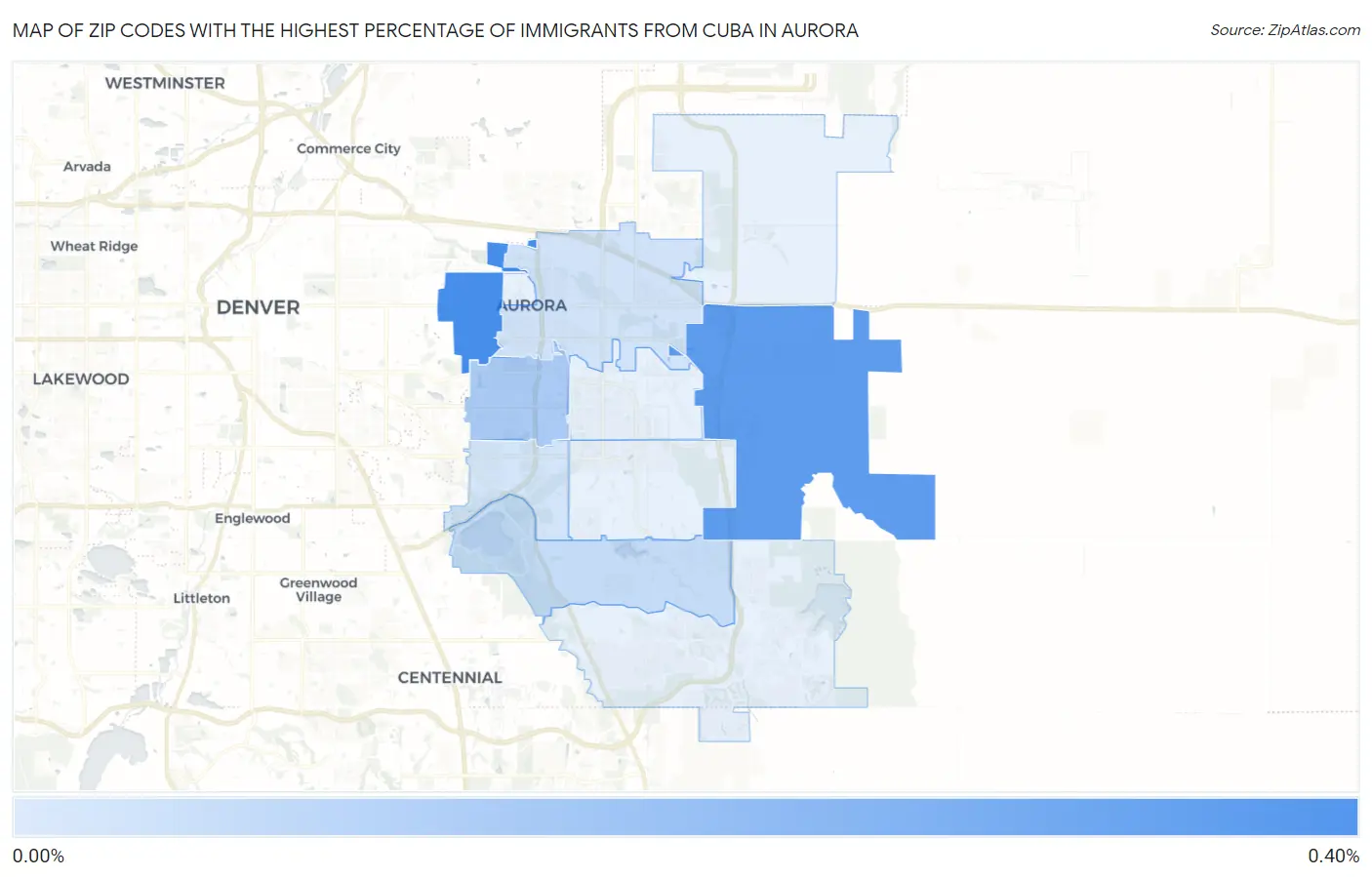 Zip Codes with the Highest Percentage of Immigrants from Cuba in Aurora Map