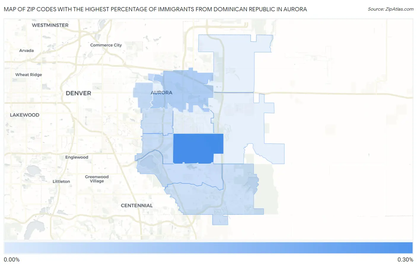 Zip Codes with the Highest Percentage of Immigrants from Dominican Republic in Aurora Map