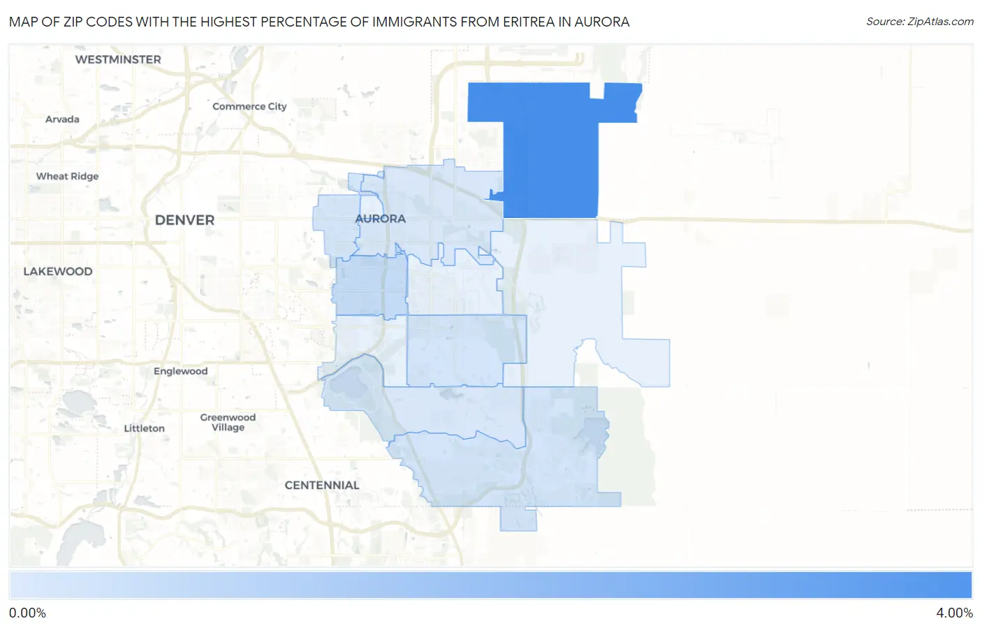 Zip Codes with the Highest Percentage of Immigrants from Eritrea in Aurora Map