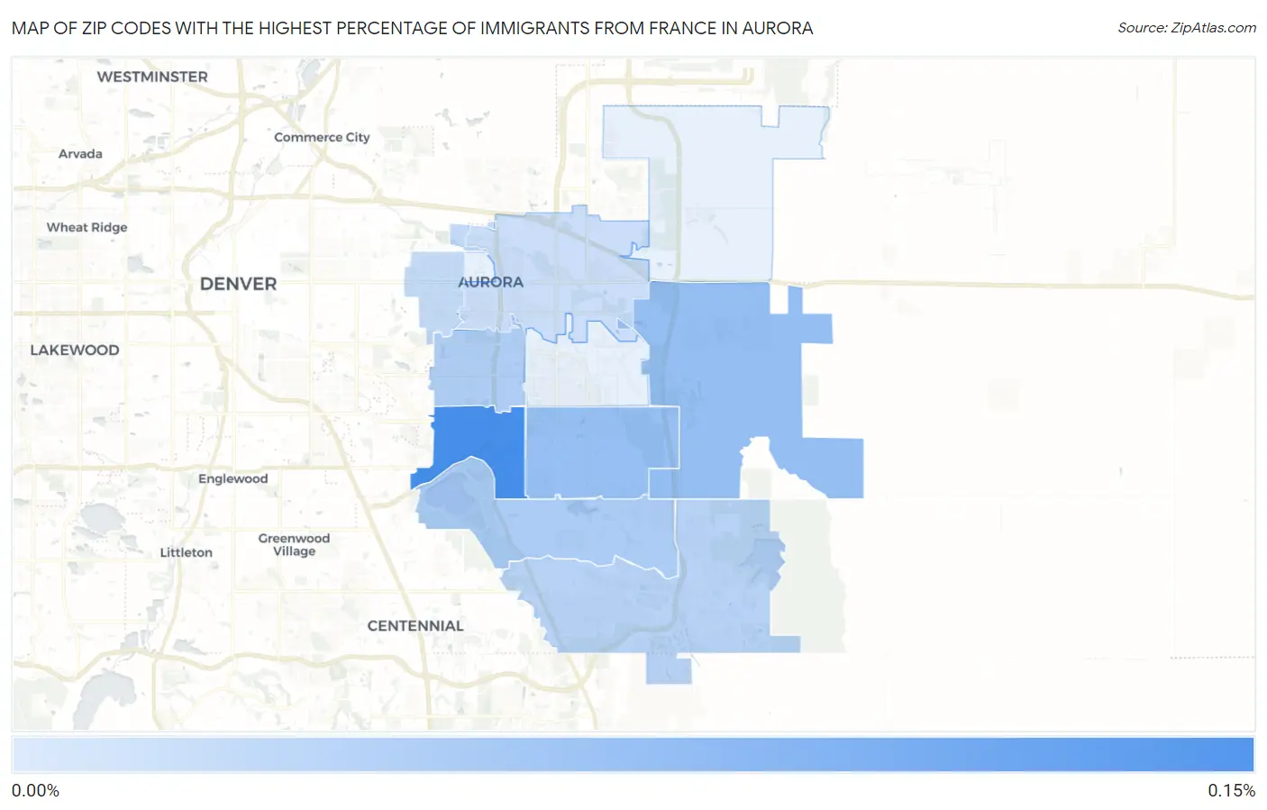 Zip Codes with the Highest Percentage of Immigrants from France in Aurora Map