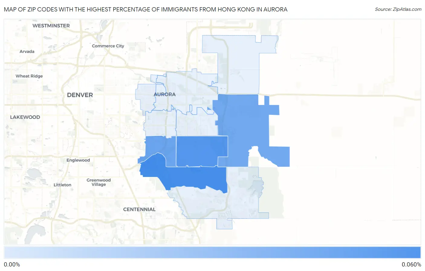 Zip Codes with the Highest Percentage of Immigrants from Hong Kong in Aurora Map