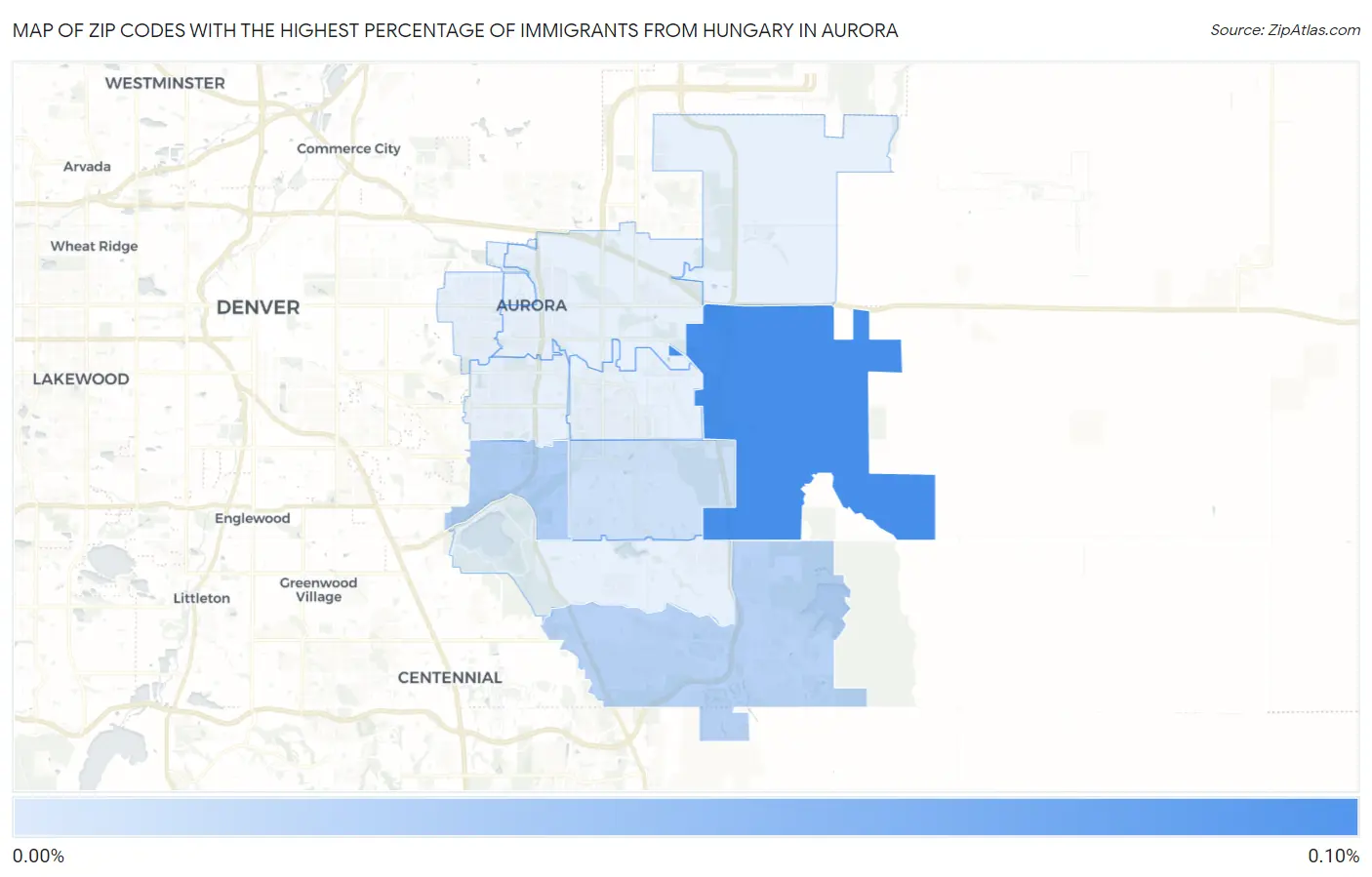 Zip Codes with the Highest Percentage of Immigrants from Hungary in Aurora Map