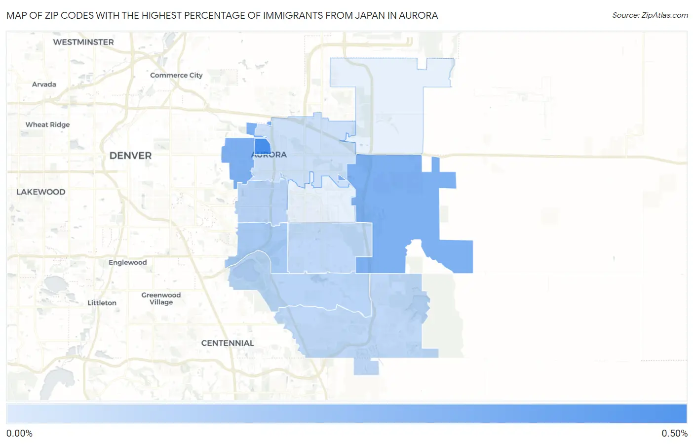 Zip Codes with the Highest Percentage of Immigrants from Japan in Aurora Map