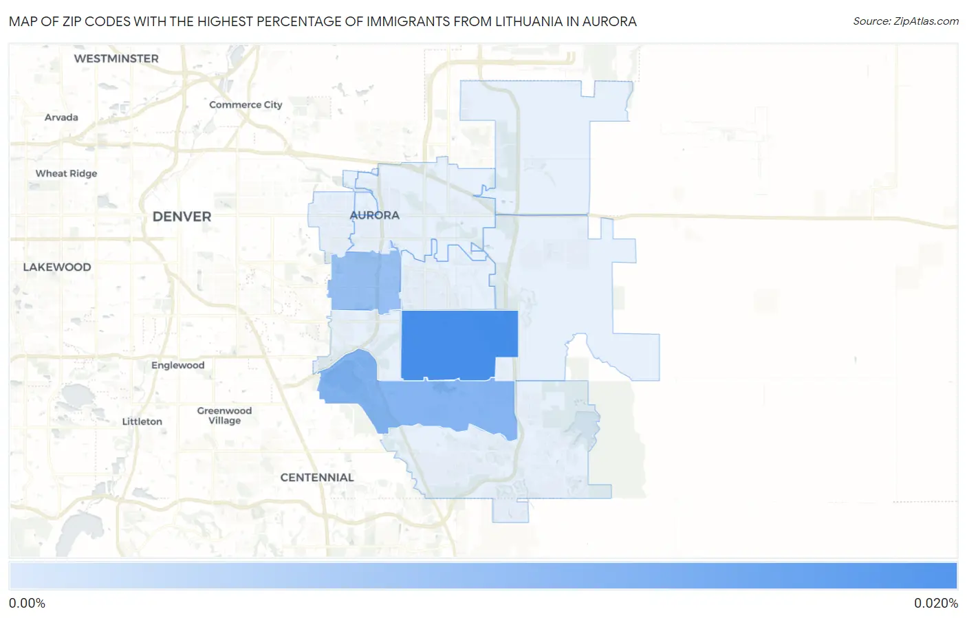 Zip Codes with the Highest Percentage of Immigrants from Lithuania in Aurora Map